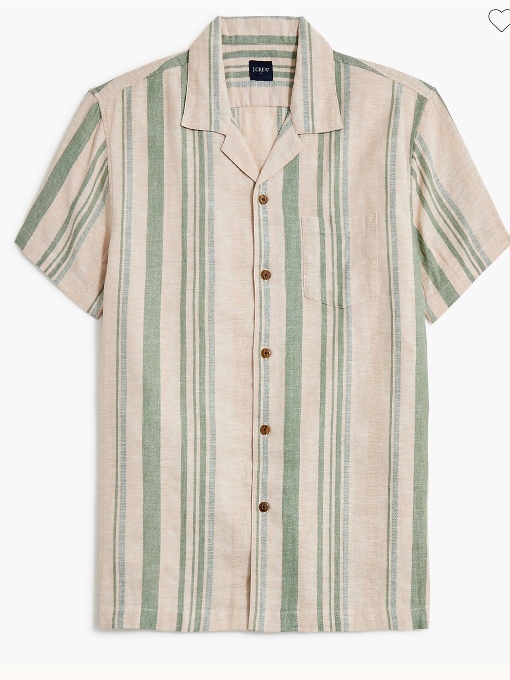 J. Crew Factory Short-sleeve striped camp shirt beige/green linen - size XL